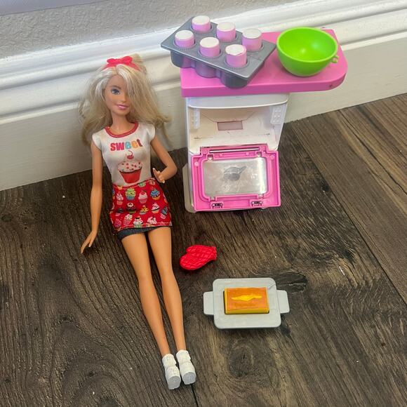 Barbie Careers Playset Blonde Bakery Chef Doll with Oven and Rising Deserts - Picture 3 of 8